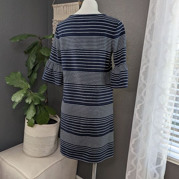 Max Studio Ruffled Short Bell Sleeve Striped Dress Size Small - Picture 4 of 10